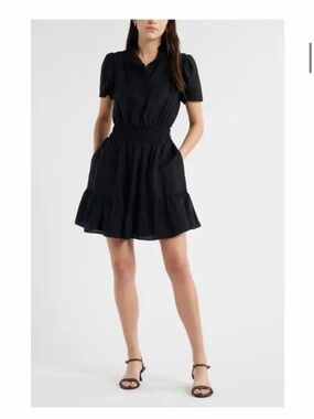 Caslon Black Short Sleeve Shirred-Waist Mini Dress